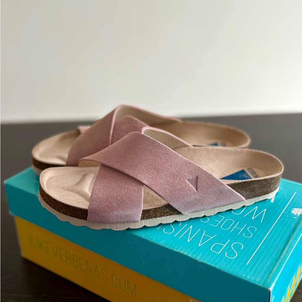 Verbenas Women’s Sabrina Suede Cross Strap Slides - Pink - Picture 3 of 4